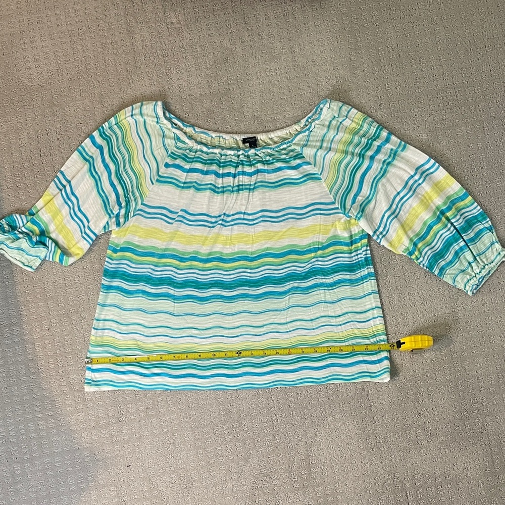 Ann Taylor Striped Blue and Green flowy silky soft Top